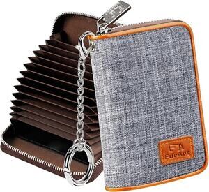 Wallet, RFID Blocking, Cash Credit Business Card Slots Zipper Keychain (Gray)